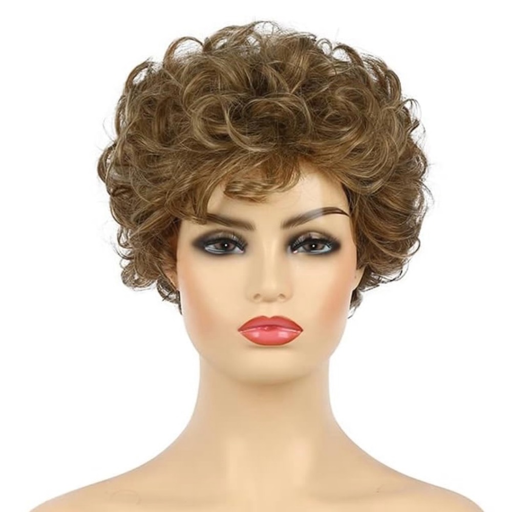 Short Curly Wavy Blonde Brown Synthetic Hair Wig